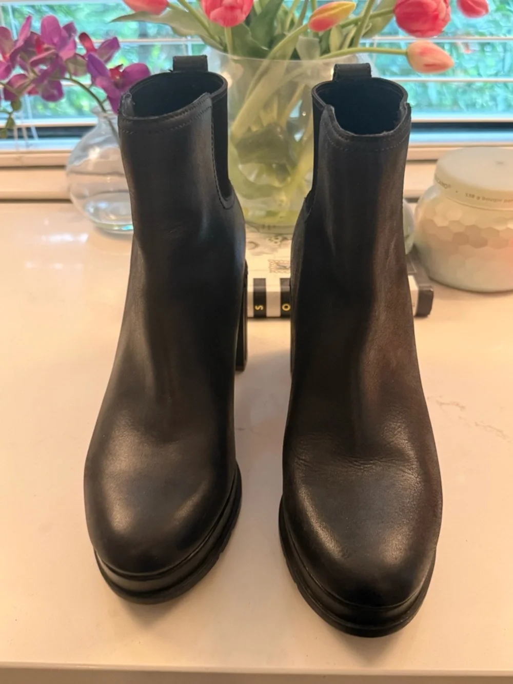 SOREL Black Leather Block Heel Ankle Boots - Women - Picture 3 of 6